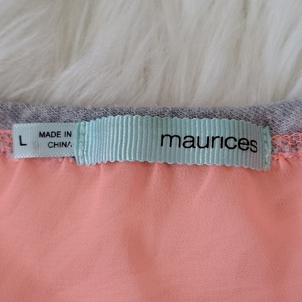 Maurices mixed material heather gray and hot coral colored sheer back tee - Picture 14 of 15